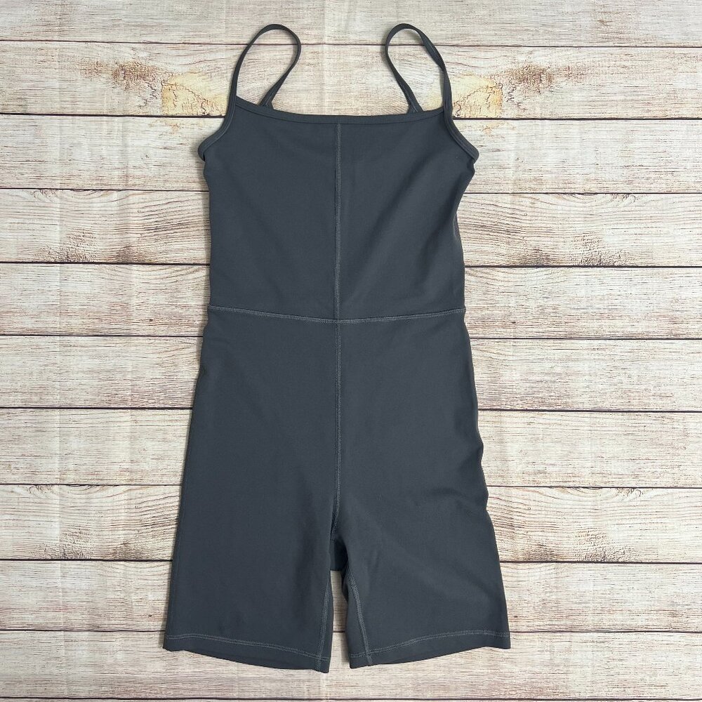 Wilfred Free Divinity Romper Small Charcoal Grey Spaghetti Strap Biker Short